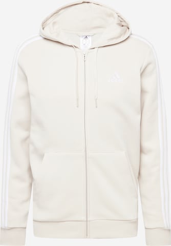 ADIDAS SPORTSWEAR Athletic Zip-Up Hoodie 'Essentials Fleece 3-Stripes ' in Beige: front