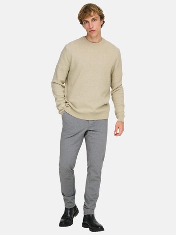 Pull-over 'ONLY & SONS ONSDAVE REG LS CREW NECK KNIT NOOS MAGLIONCINO' Only & Sons en beige