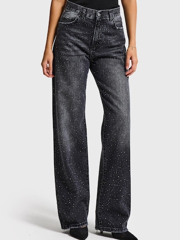 IT'S BASIC Loosefit Jeans 'RHINESTONE LOOSE MID RISE JEANS' in Zwart
