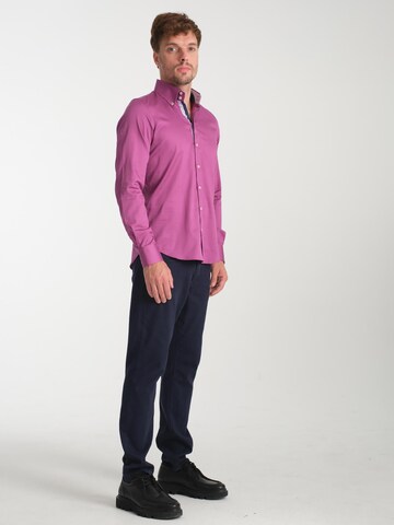 Slim fit Camicia business 'Roma Satin Man Shirt Green' di 7Camicie in lilla