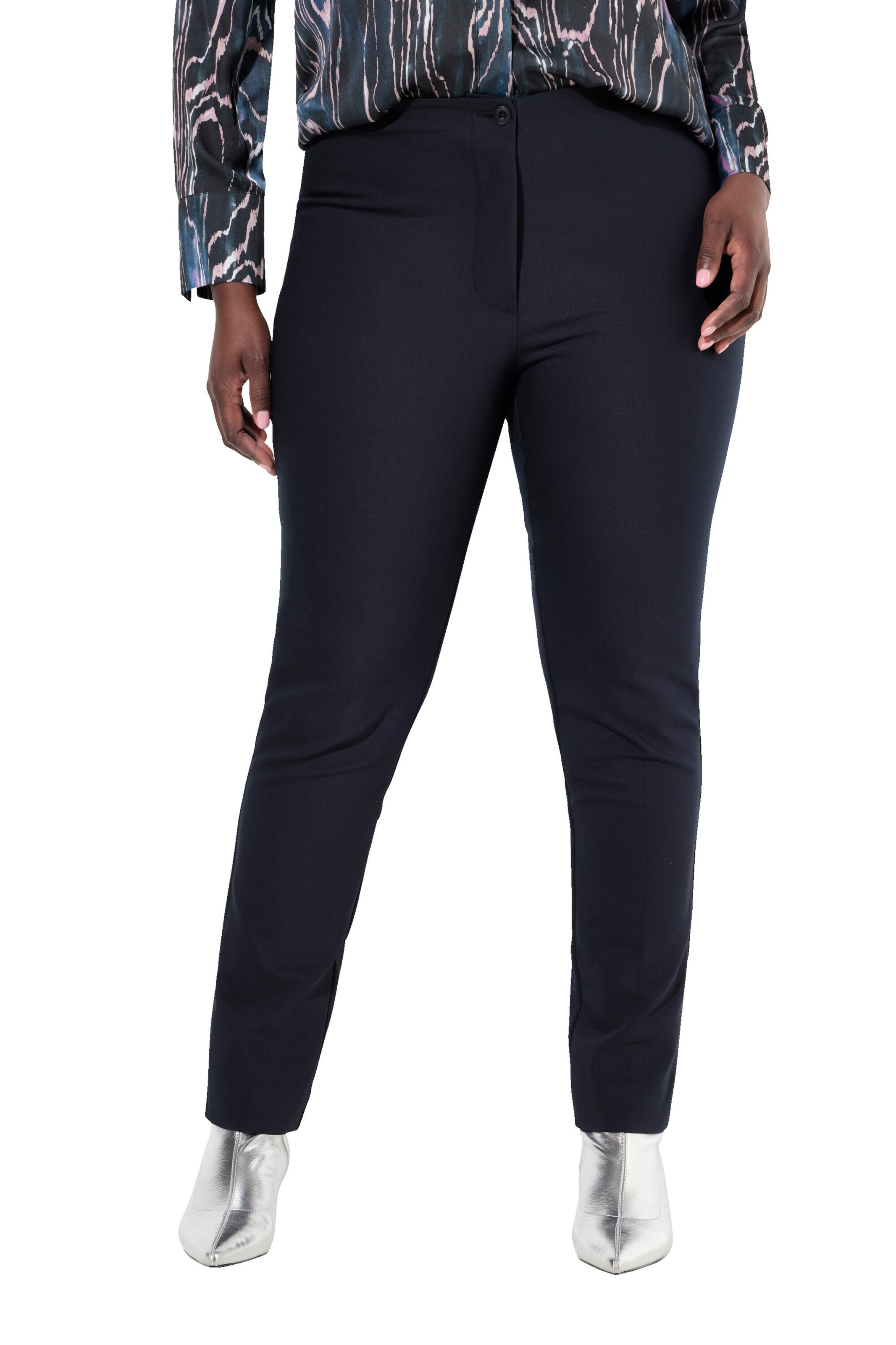 Ulla Popken Slim fit Pleated Pants in Blue: front