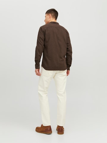 JACK & JONES Slim fit Button Up Shirt 'Classic' in Brown