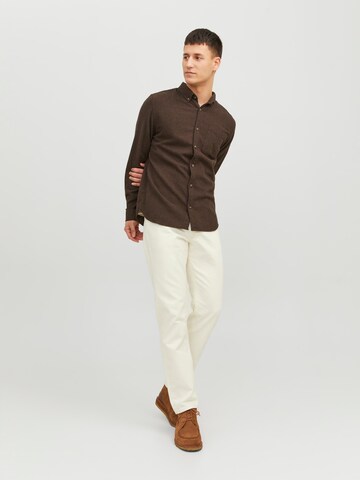 JACK & JONES Slim fit Button Up Shirt 'JJEClassic' in Brown