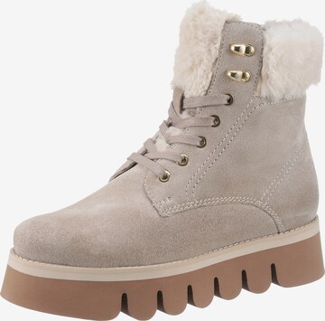 ARA Lace-Up Ankle Boots in Beige: front