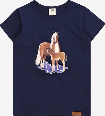 Tricou 'Little & Big Horses' de la Walkiddy pe albastru: față