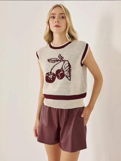 Hiccup Pull-over en S en beige chiné / rouge foncé, Vue avec produit