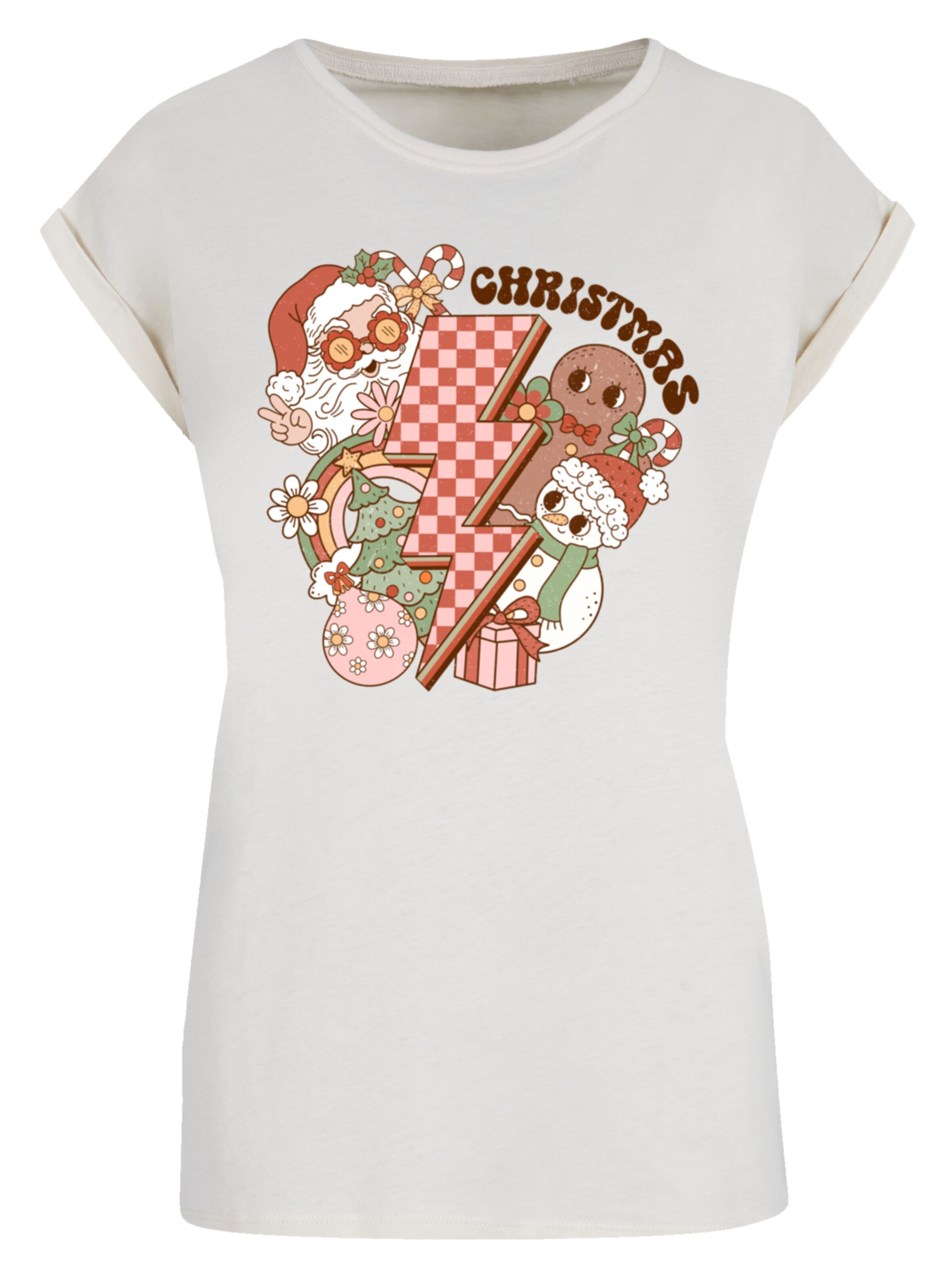 F4NT4STIC Shirt 'Groovy Christmas Flash Cozy Vibes' in Beige: voorkant