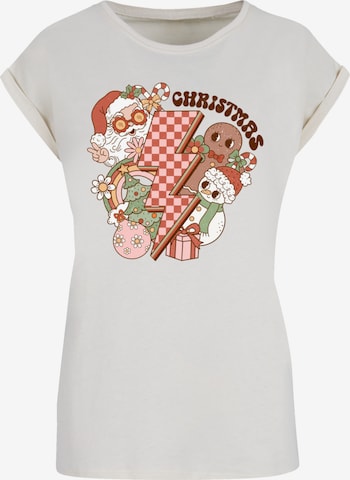 T-shirt 'Groovy Christmas Flash Cozy Vibes' F4NT4STIC en beige : devant
