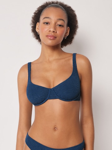 CALZEDONIA Balconette Bikini Top 'Crinkle Waves' in Blue: front