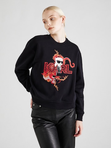 juoda Karl Lagerfeld Megztinis be užsegimo 'ikonik lny': priekis