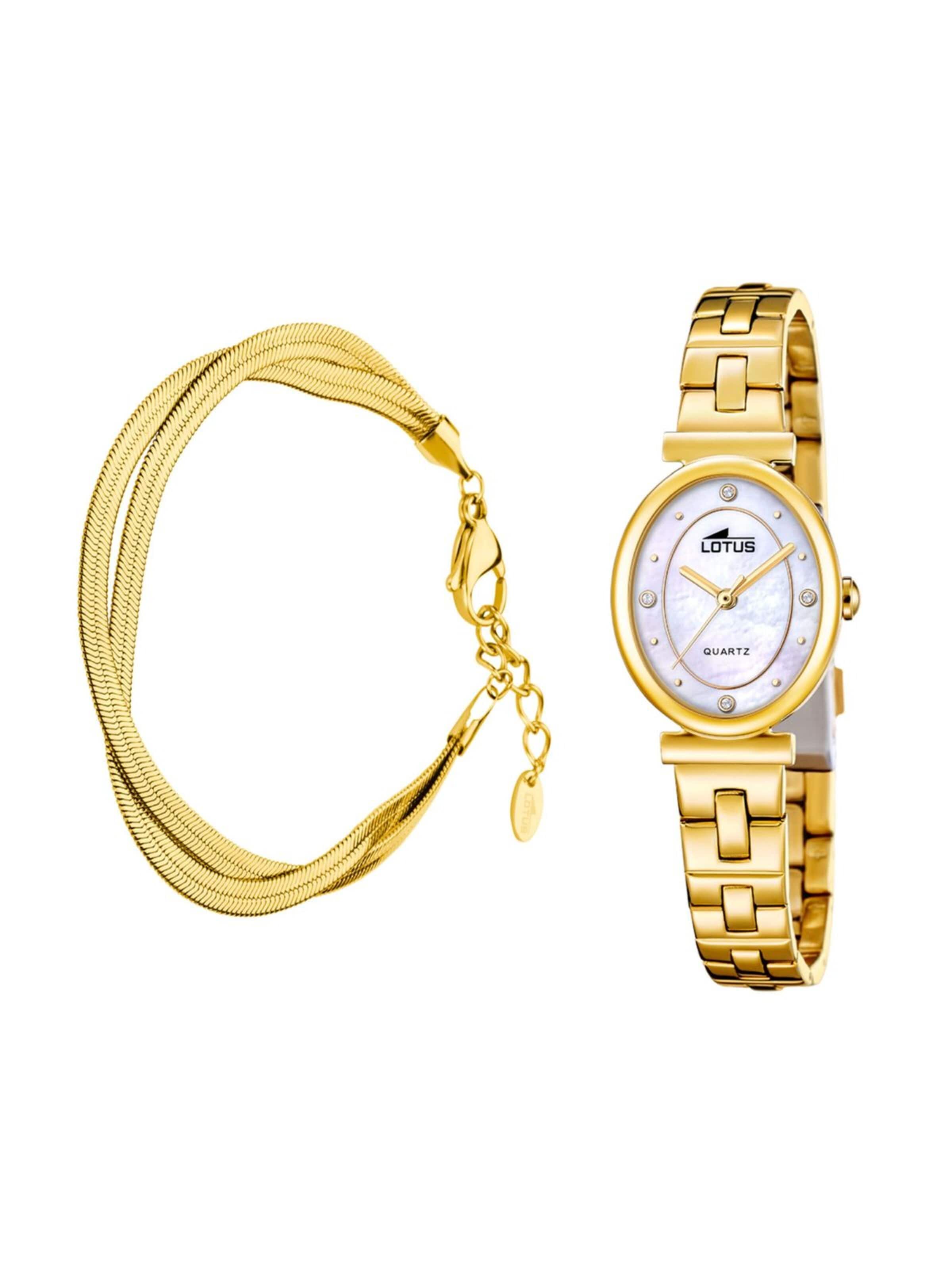 Lotus Analog Watch in Gold: front