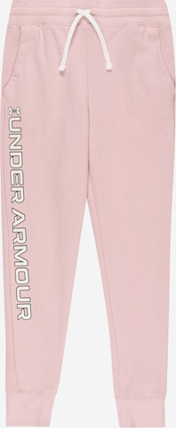 UNDER ARMOUR Tapered Workout Pants 'Rival' in Pink: front