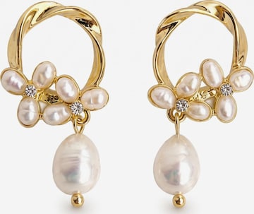 Kamakula Earrings 'Floral Pearl' in Gold: front