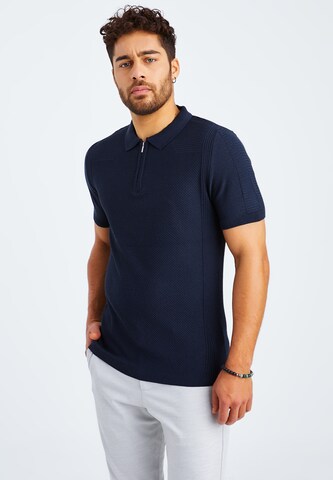 Leif Nelson T-Shirt Feinstrick Polo in Blau: predná strana