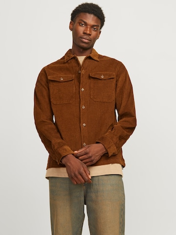 JACK & JONES Regular fit Button Up Shirt 'JJEEddie' in Brown: front