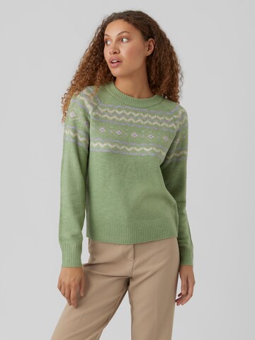 VERO MODA Trui 'Fifi Fairisle' in Groen: voorkant