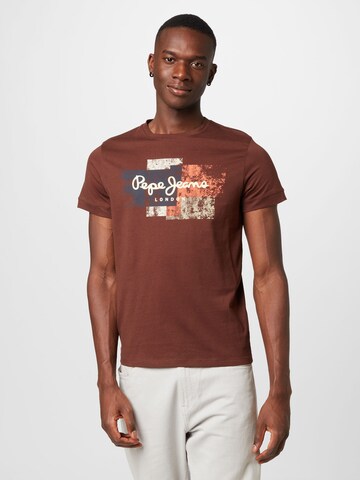 Pepe Jeans - Camiseta 'SCOTTY' en marrón: frente