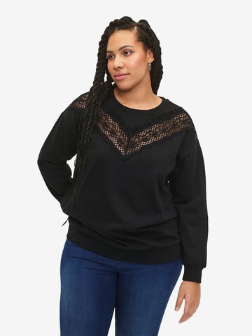 Zizzi Sweatshirt 'CASARA' in Zwart: voorkant