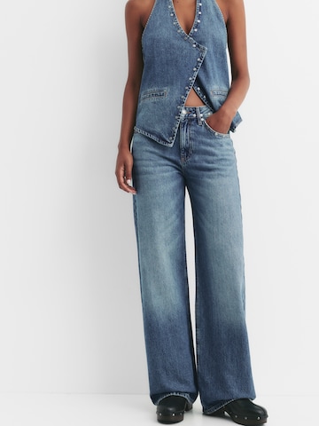 Wide leg Jeans de la Pull&Bear pe albastru: față