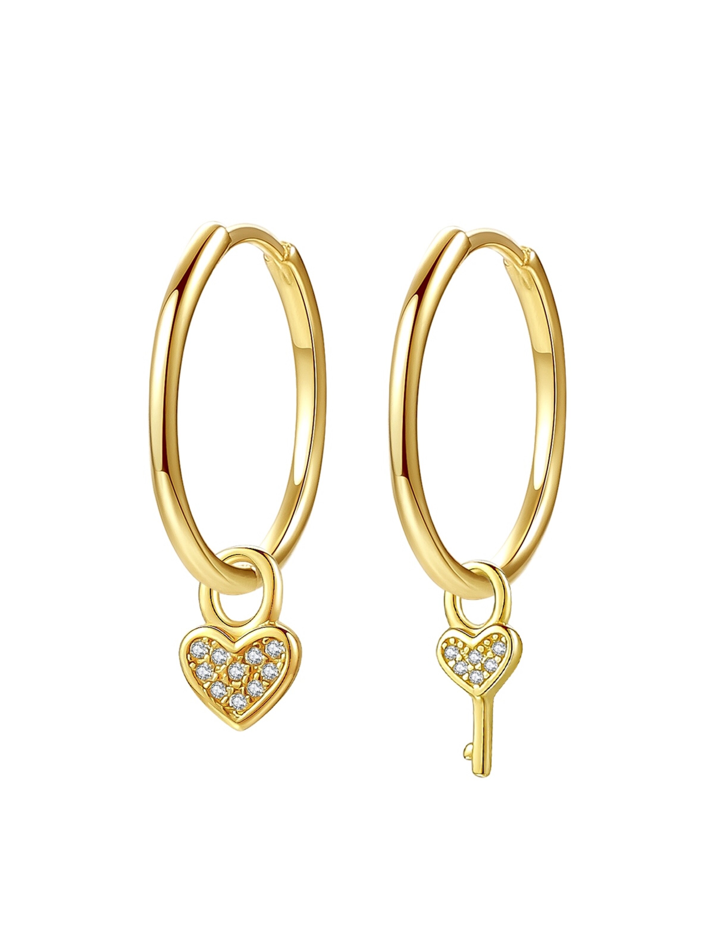 Orecchini 'Heart and Key' di Hey Happiness in oro