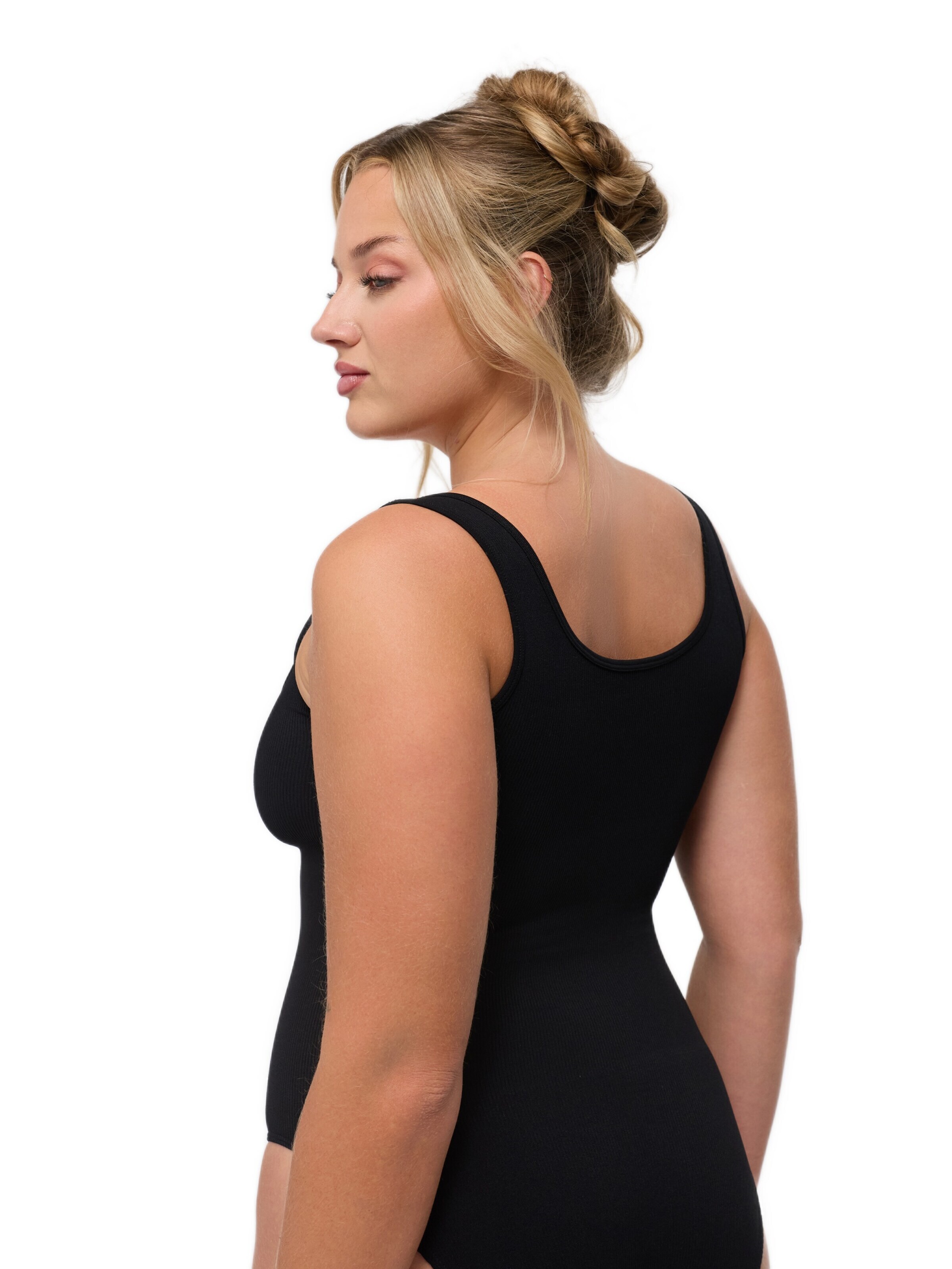 cfab Body 'Ribbed Tank Sculpting Bodysuit with Slip' in Zwart