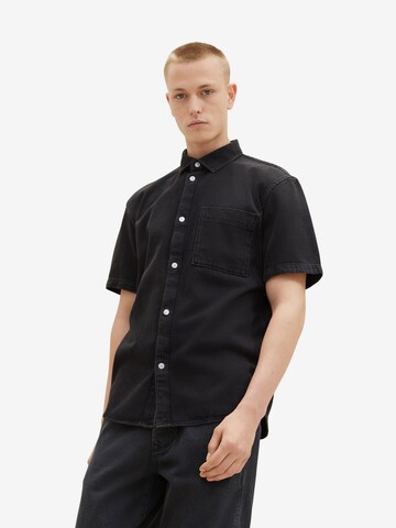 TOM TAILOR DENIM Regular fit Button Up Shirt in Black: front