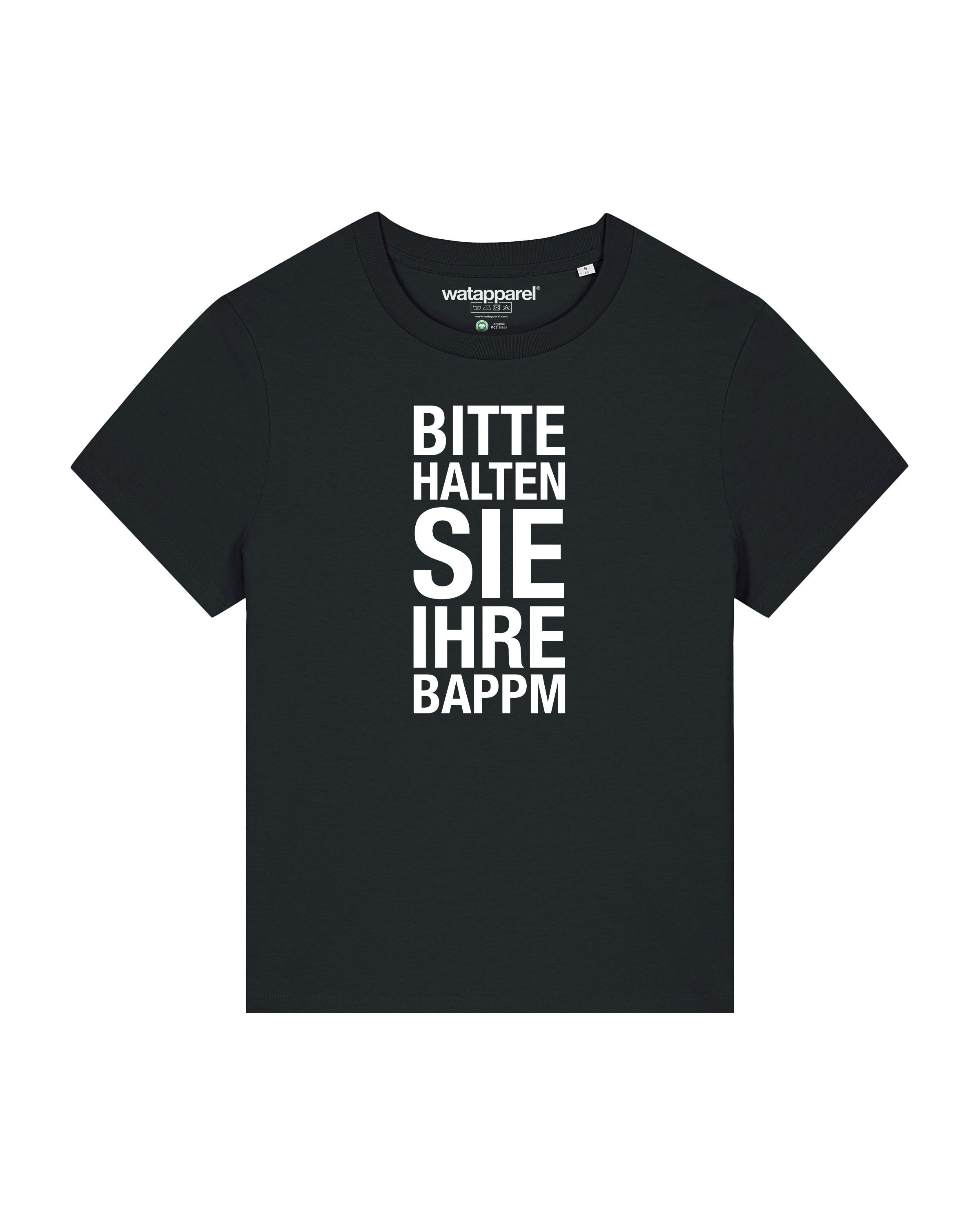Watapparel Shirt 'Bitte Halten Sie Ihre Bappm' in Schwarz: Vorderseite