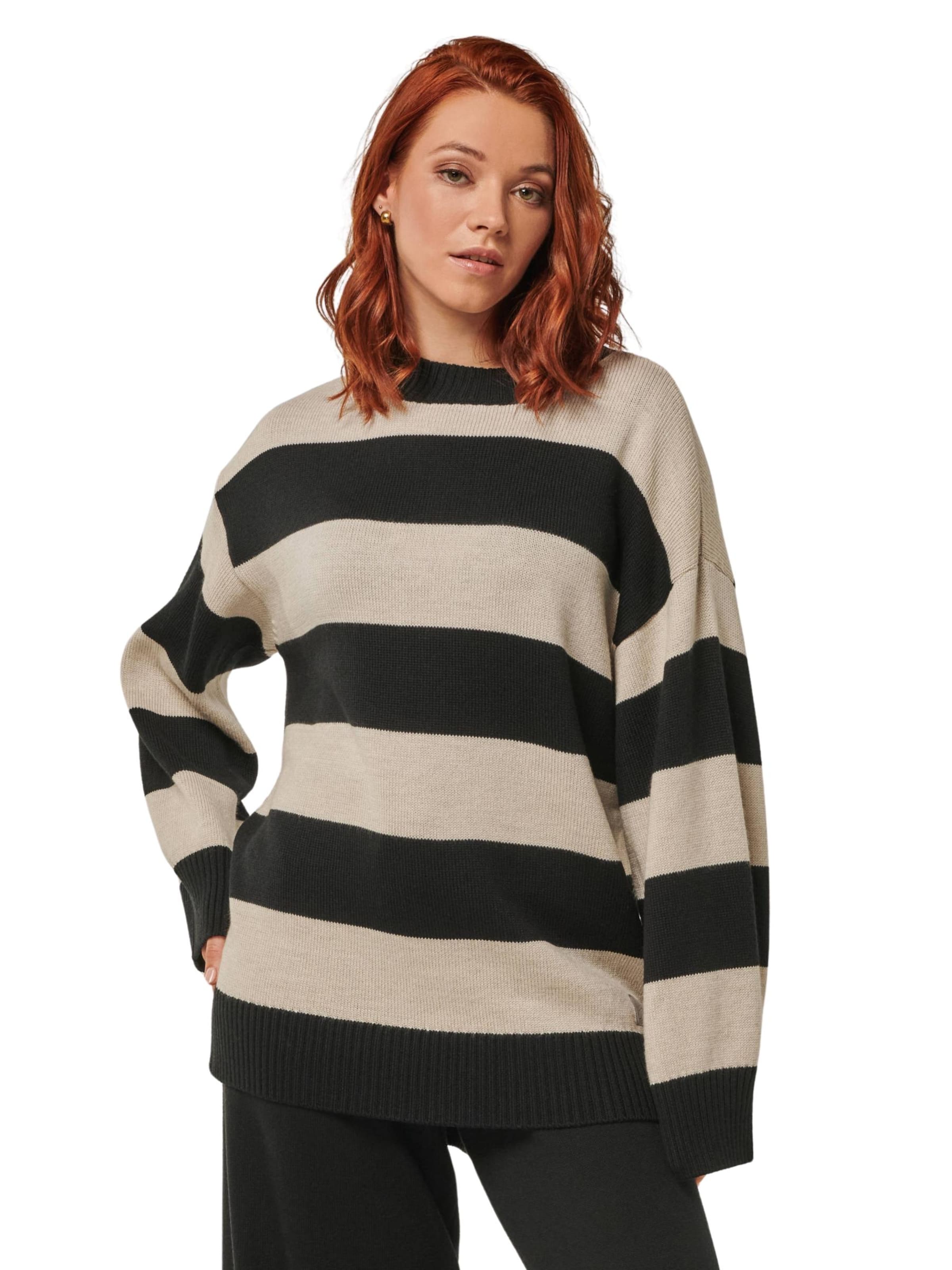 Pullover extra large 'PULLOVER FELIA - Lässiger Blockstreifen Pullover aus Merino' di YOU LOOK PERFECT in nero: frontale