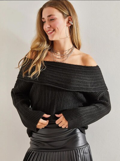 fekete Bianco Lucci Pulóver 'Pullover' - S-M, Termék nézet