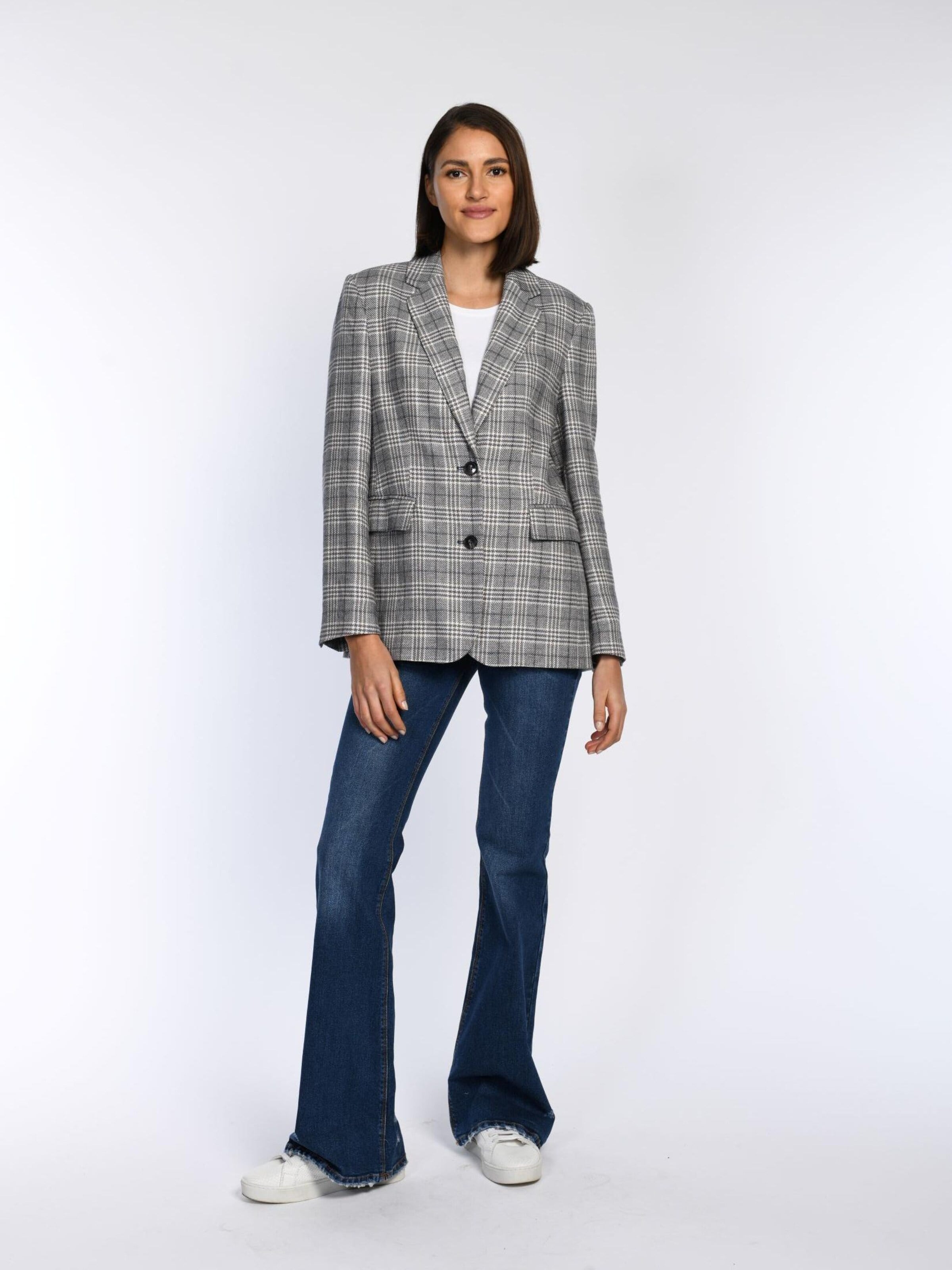 White Label by RoFa Blazer 'Boyfriend-Blazer im angesagten Karodessin' in Grey: front