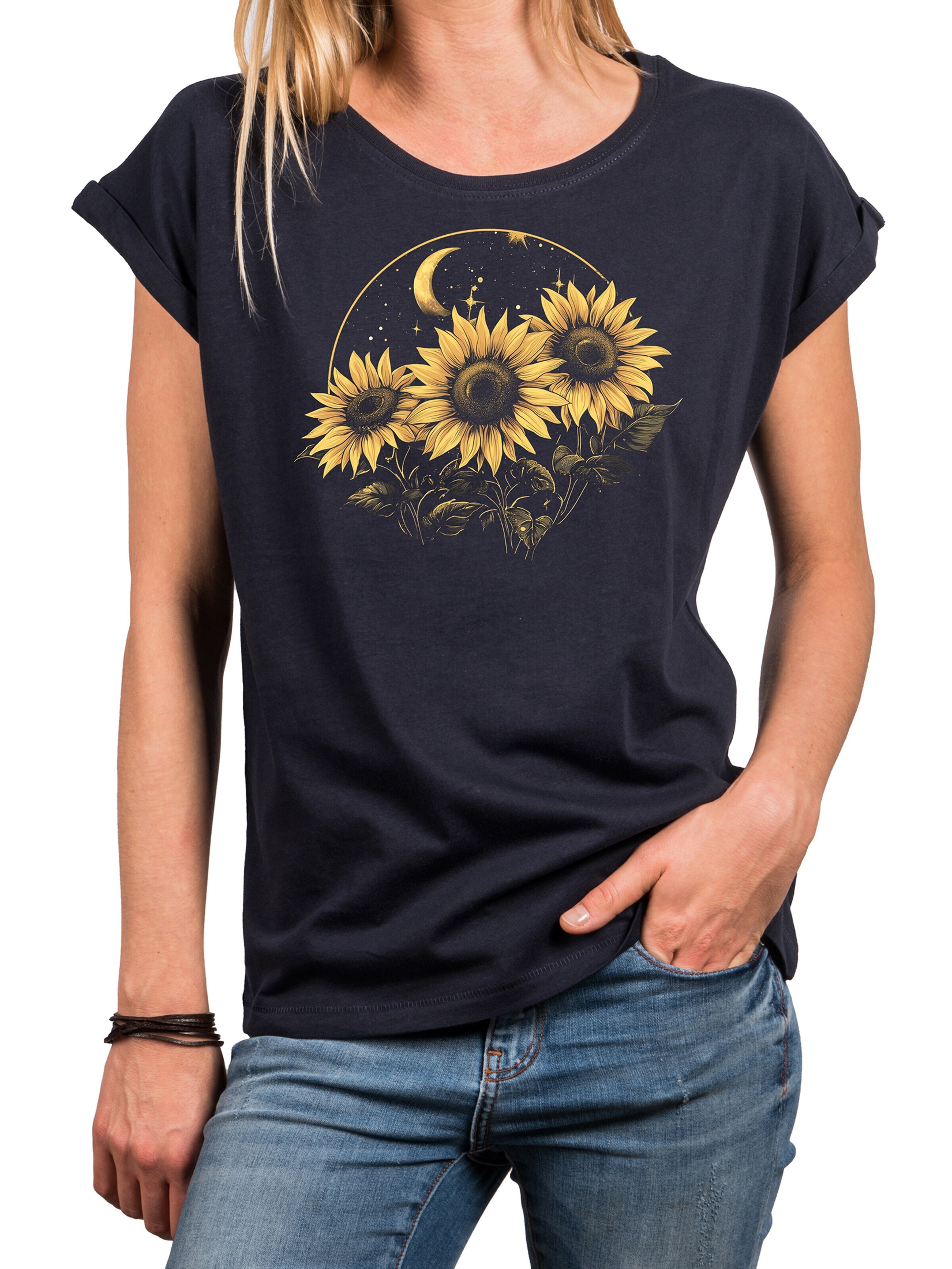 MAKAYA Shirt 'Moon Flower' in Blue
