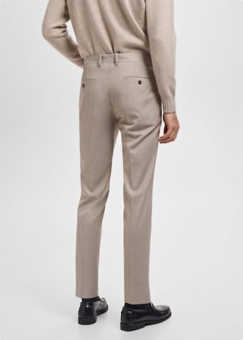 MANGO MAN Slim fit Pleated Pants 'Paris' in Beige