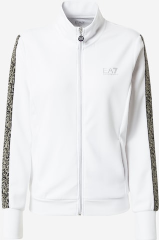 EA7 Emporio Armani Zip-Up Hoodie in White: front