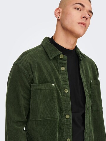 Only & Sons Comfort fit Button Up Shirt 'Track' in Green