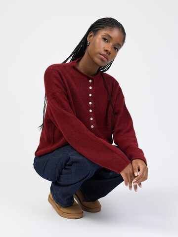 BROKE + SCHÖN Knit Cardigan 'Strickjacke mit Stehkragen' in Red