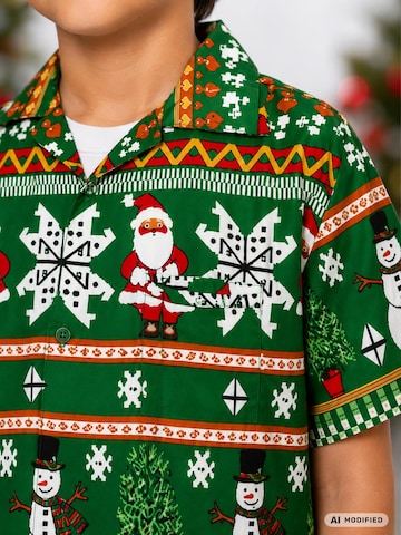 King Kameha Regular fit Button Up Shirt 'Christmas Rows' in Green