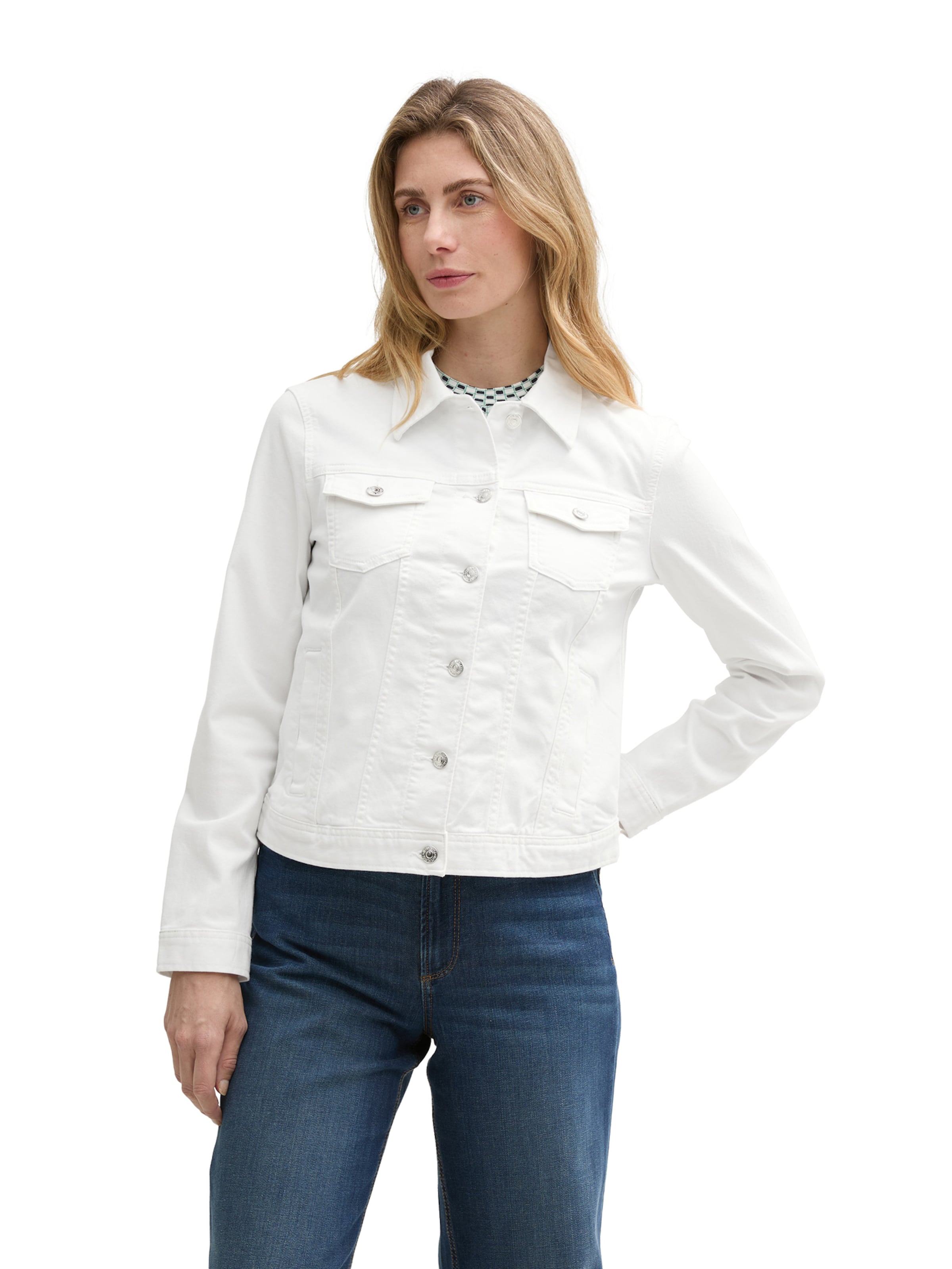 TOM TAILOR Φθινοπωρινό και ανοιξιάτικο μπουφάν σε λευκό: μπροστά