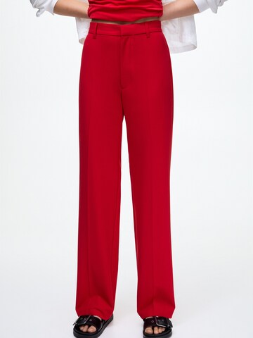 Pull&Bear Wide leg Pleated Pants in Red: front