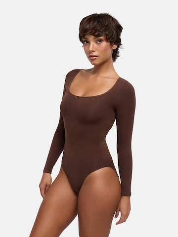 cfab - Body moldeador 'Clean Longsleeve Squareneck Sculpting Bodysuit with Slip' en marrón