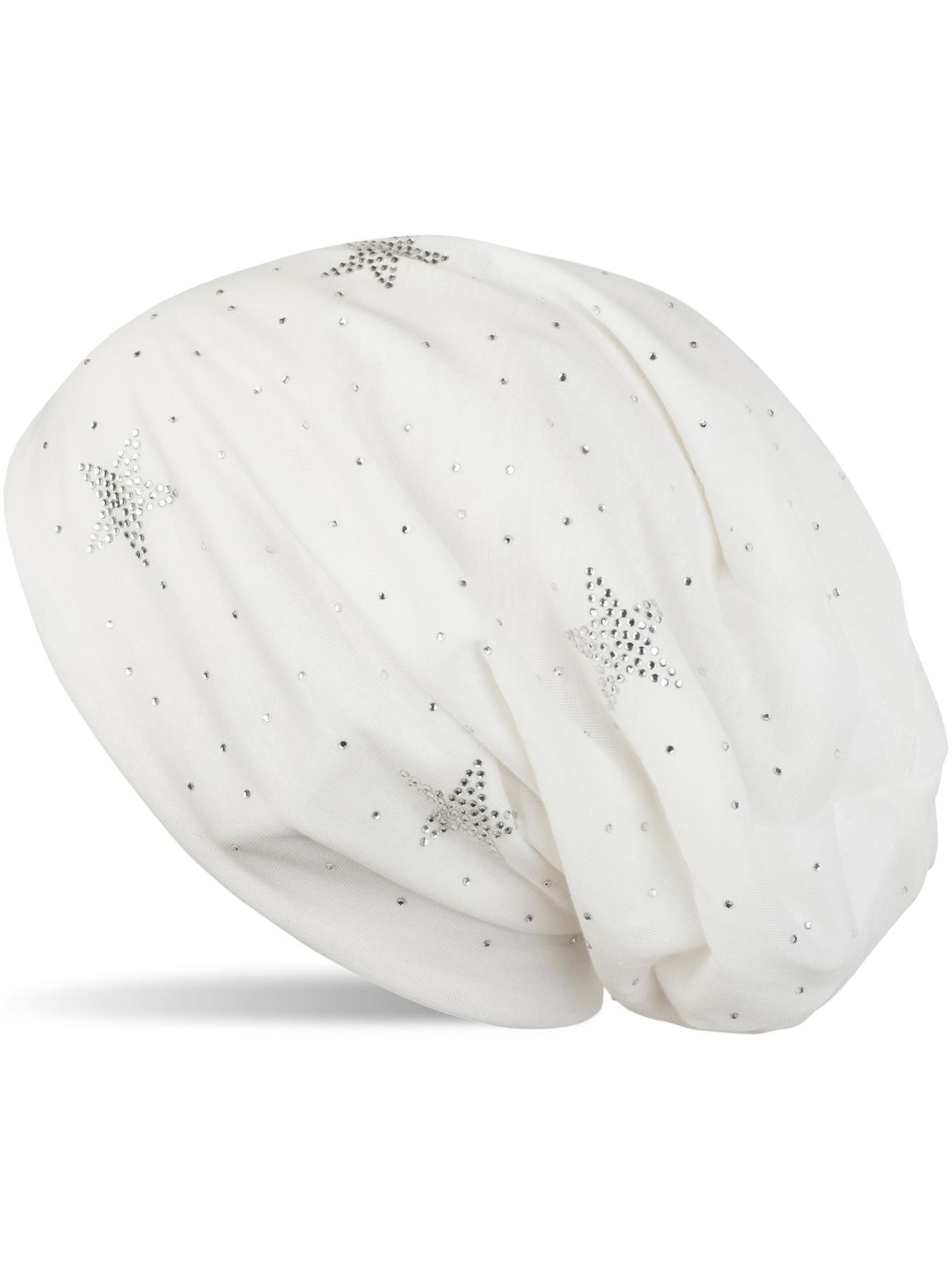 styleBREAKER Mütze 'Beanie mit Strass Sterne'‌‌‌‌‌‌ in Weiß: Vorderseite