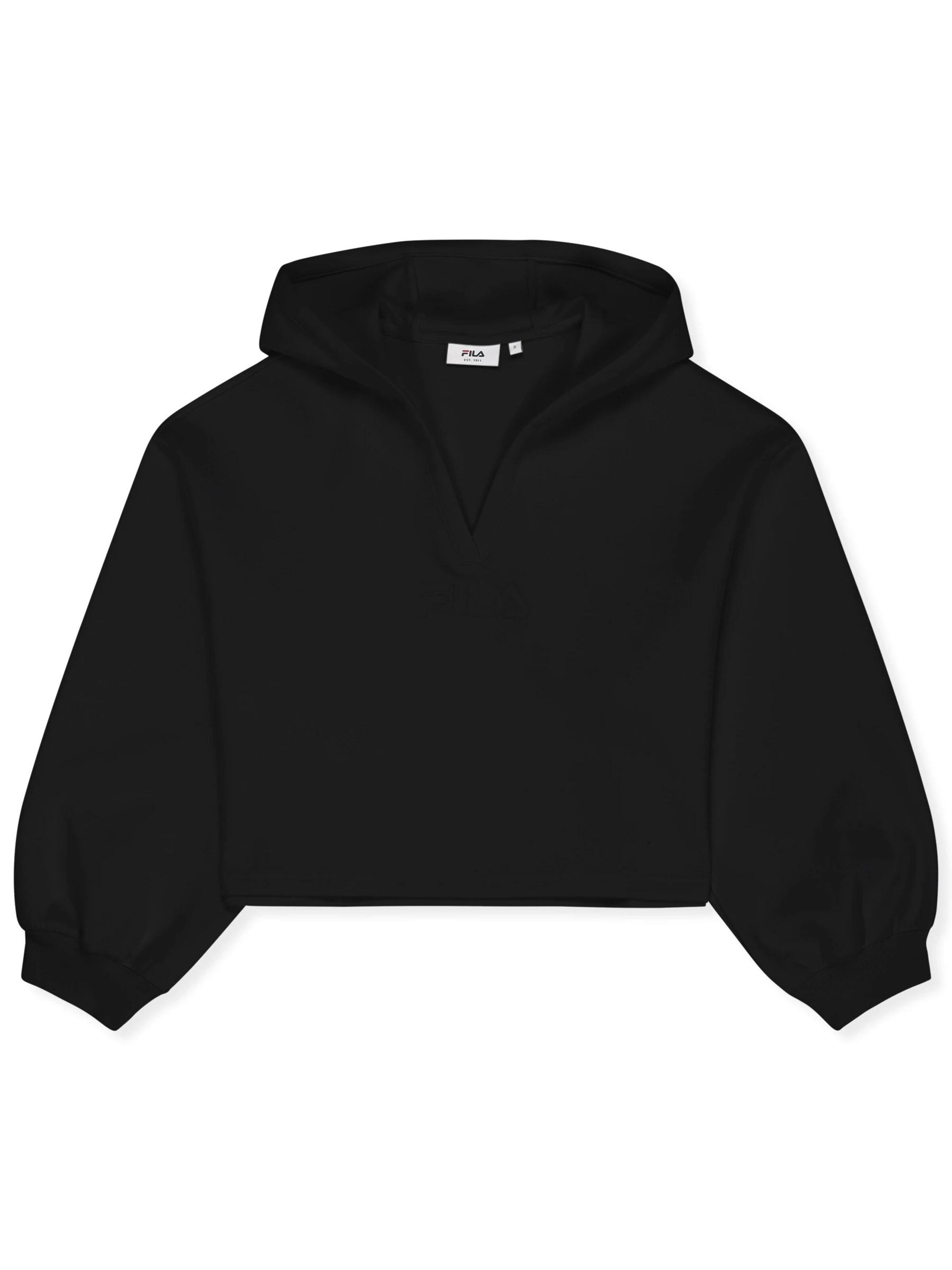 FILA Sweatshirt 'MEZZANA loose cropped v-neck scuba hoodie' in Zwart