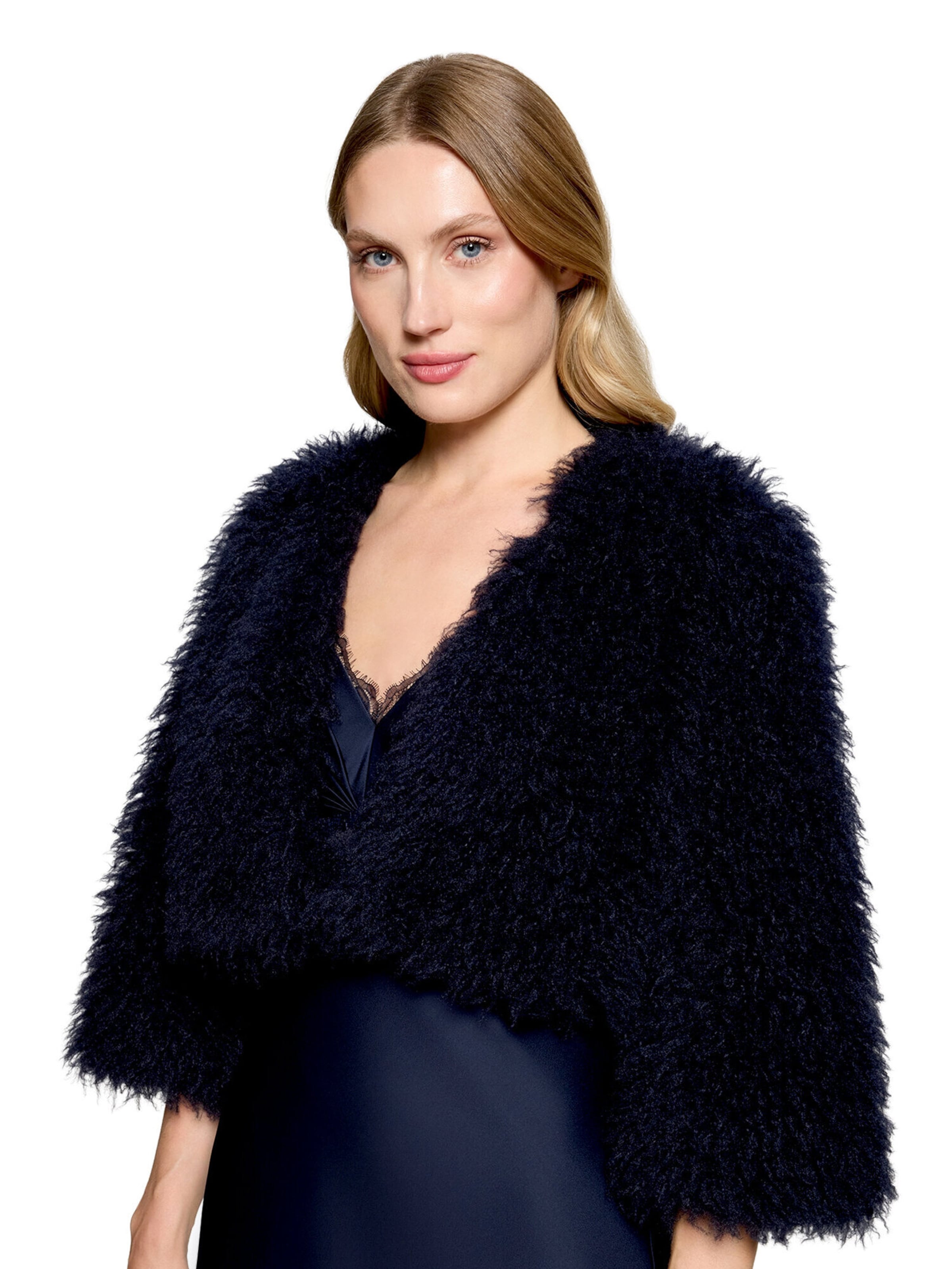 Vera Mont Kunstfell-Jacke mit Rundhalsausschnitt in Blau