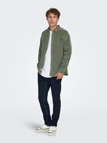 Only & Sons Comfort fit Button Up Shirt 'Michael' in Green