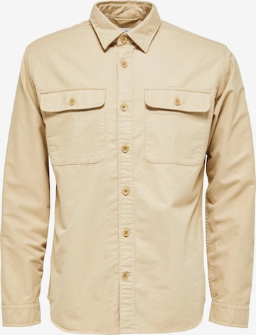 SELECTED HOMME Button Up Shirt 'Rolf' in Beige: front