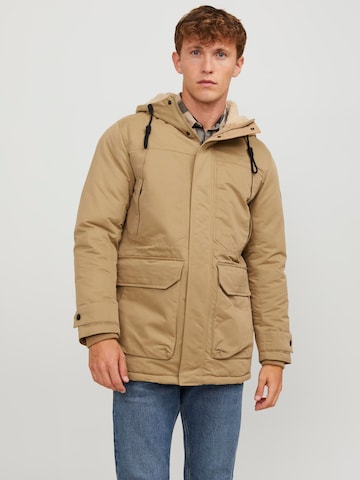 JACK & JONES Winterparka 'Clip' in Bruin: voorkant