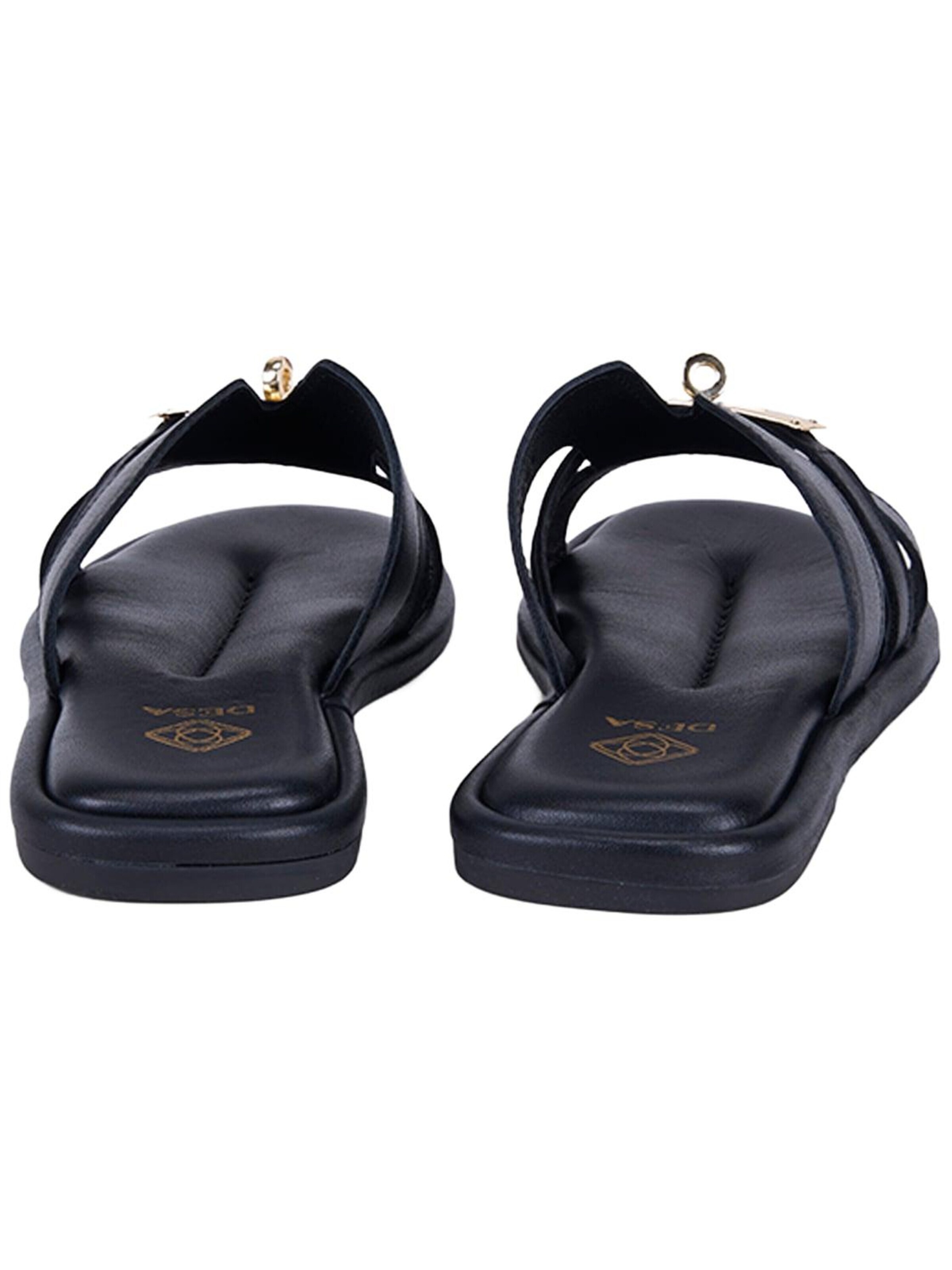 Mule 'DESA Damen-Lederpantoletten mit goldenem Schlossdetail' Desa en noir