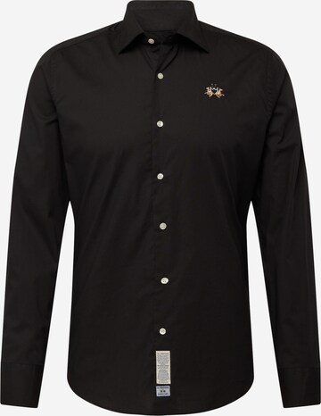 La Martina Button Up Shirt in Black: front
