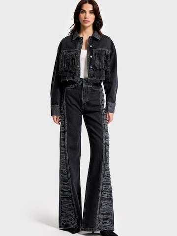 Gilet 'RHINESTONE CROPPED DENIM JACKET' IT'S BASIC en gris