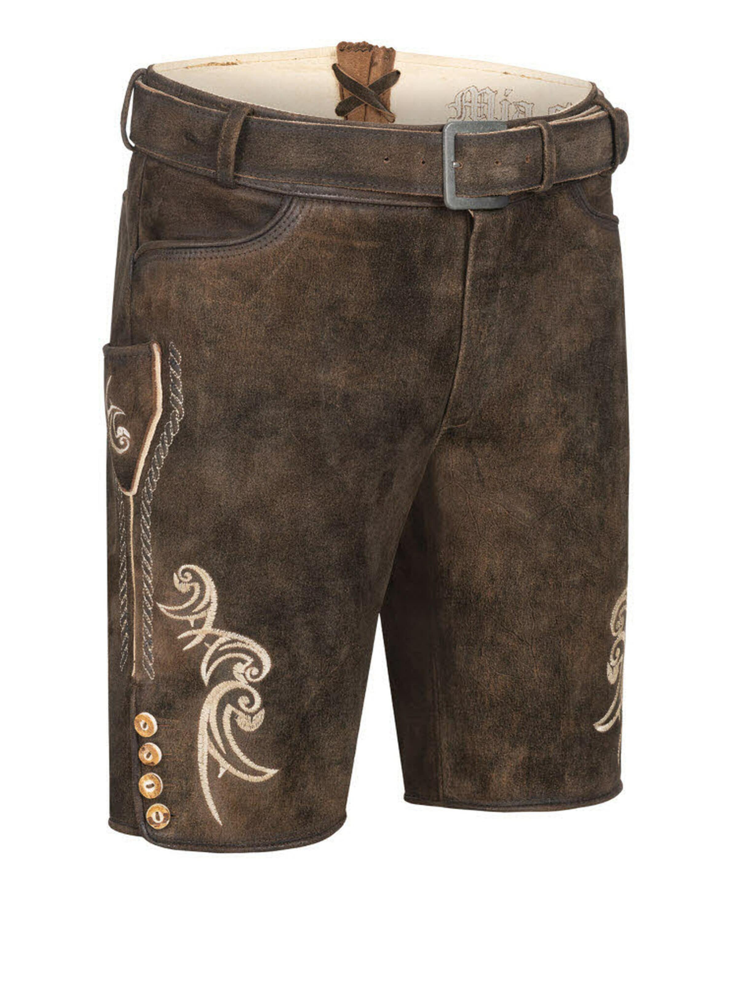 Trachtenhof Nübler Traditional Pants 'Lederhose kurz Hudson' in 44-46/Regular in Brown, Item view