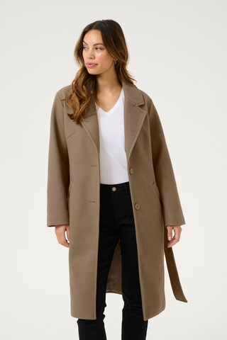 Cream Between-Seasons Coat 'Camelia' in Brown: front